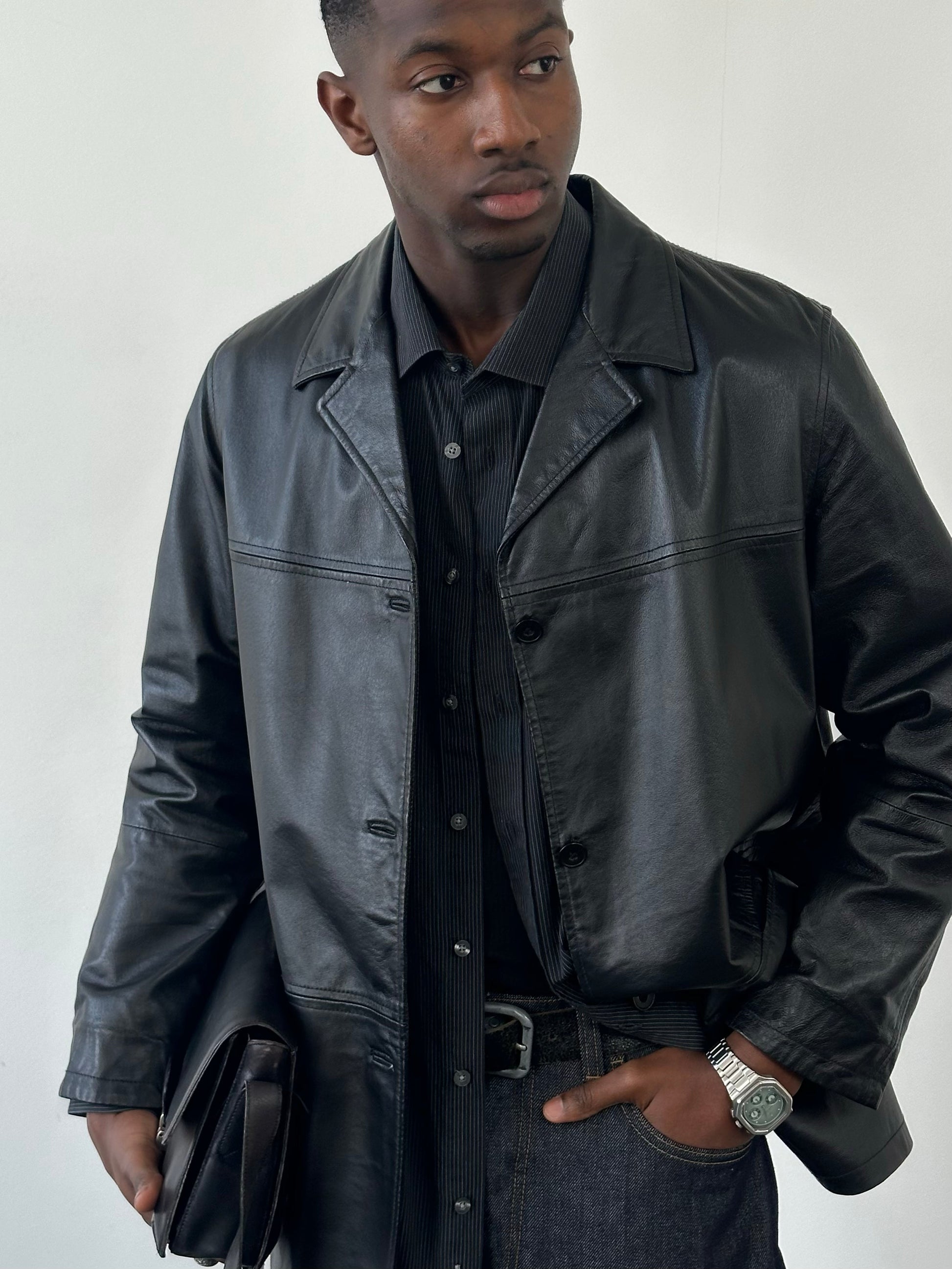 Vintage 1990s Single Breasted Leather Jacket - L