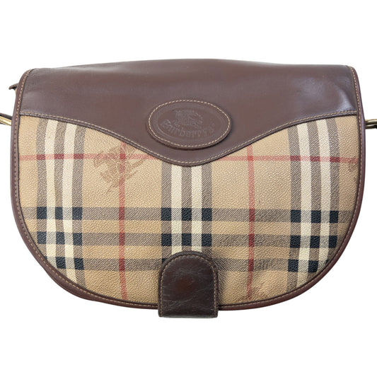 Vintage 90s Burberry Nova Check Leather Crossbody Bag | O/S, Brown