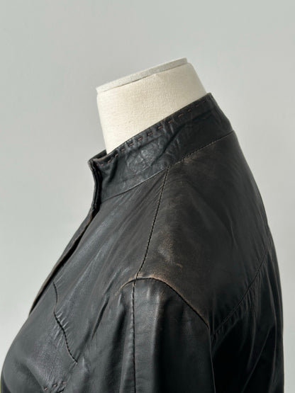 Italian Vintage 1990s Fitted High Neck Leather Jacket - XS