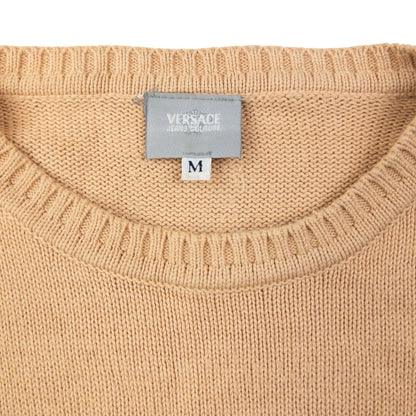 Vintage 2000s Versace Jeans Couture Embroidered Knit Jumper Size M | Medium, Beige