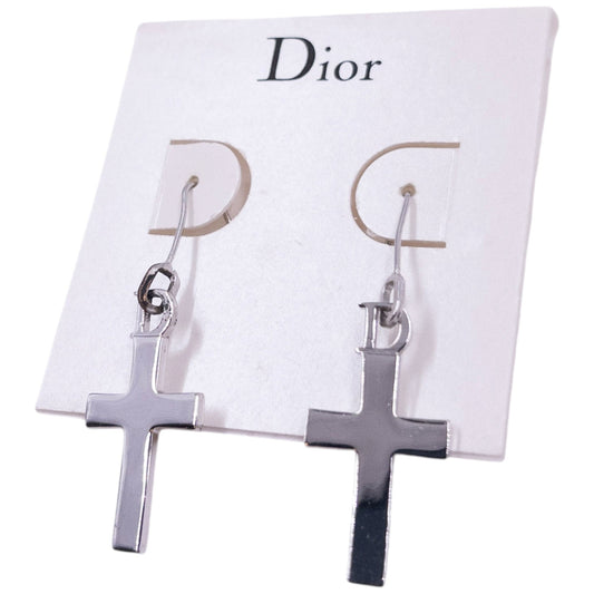 Vintage 2000s Dior By John Galliano Silver Cross Earrings | O/S, Grey