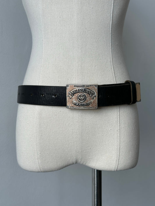 Armani Jeans 1990s Logo Buckle Leather Belt - W24-32