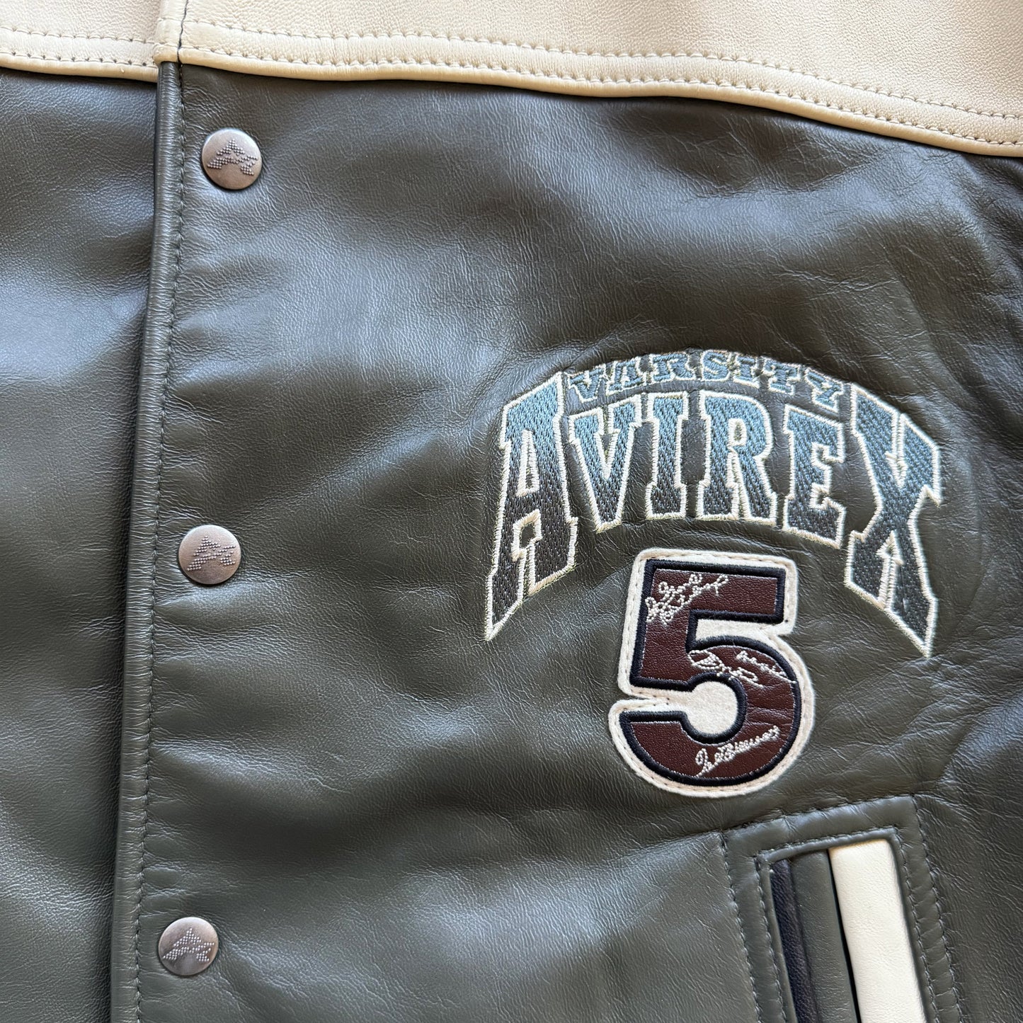 Avirex 'North West Wild Bears' Leather Varsity Jacket - S