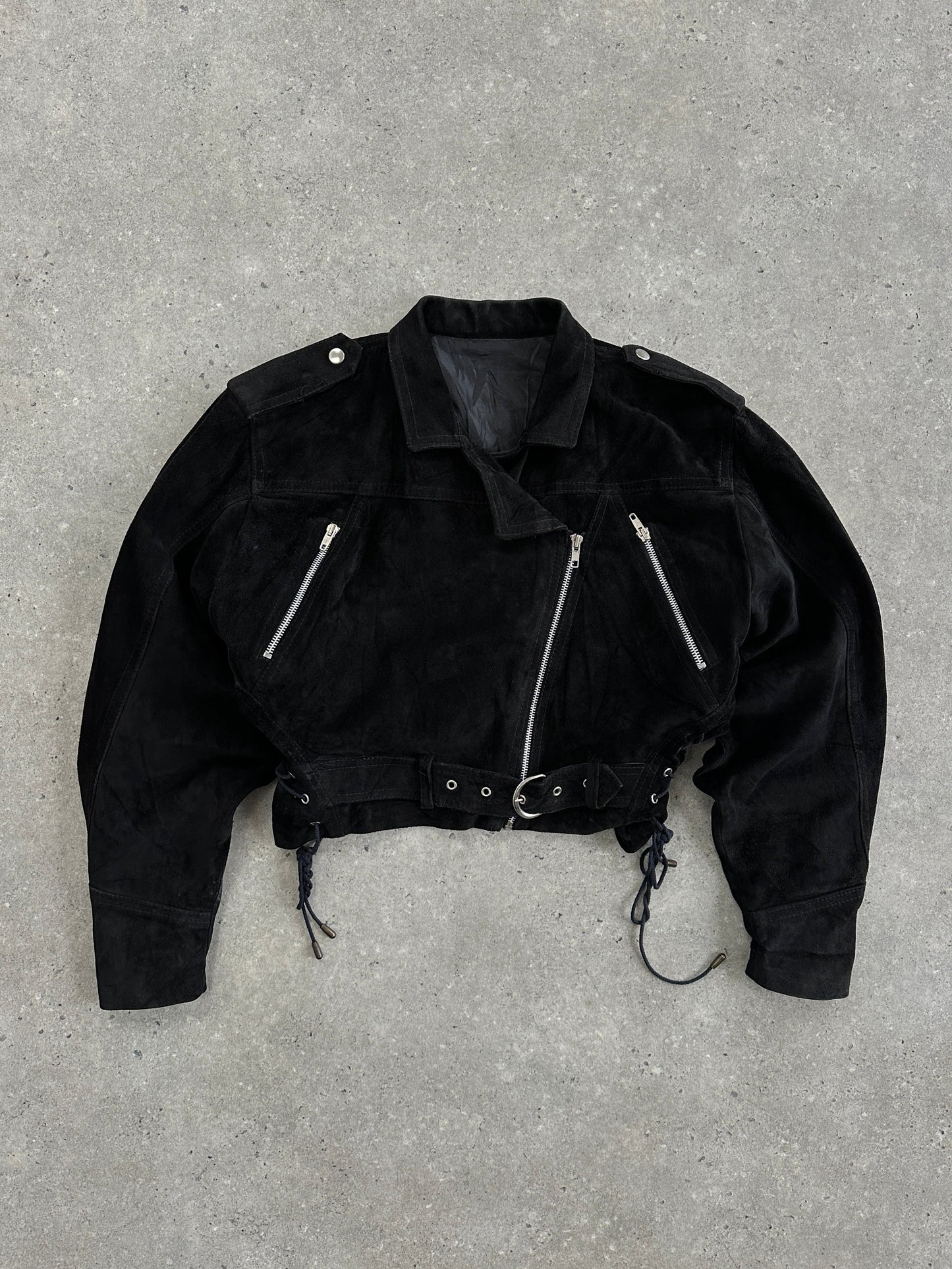 French Vintage 1980s Suede Cropped Biker Jacket - S/M
