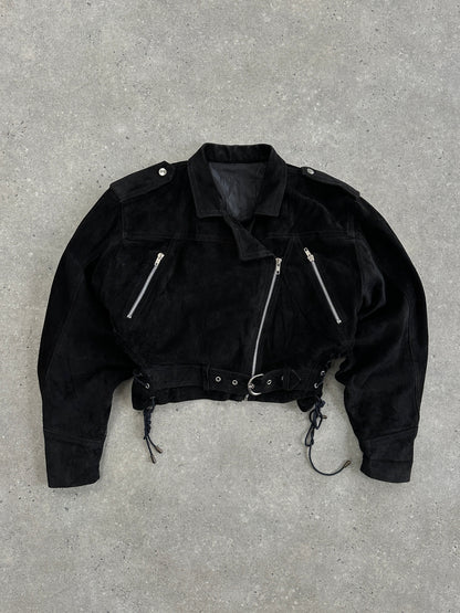 French Vintage 1980s Suede Cropped Biker Jacket - S/M