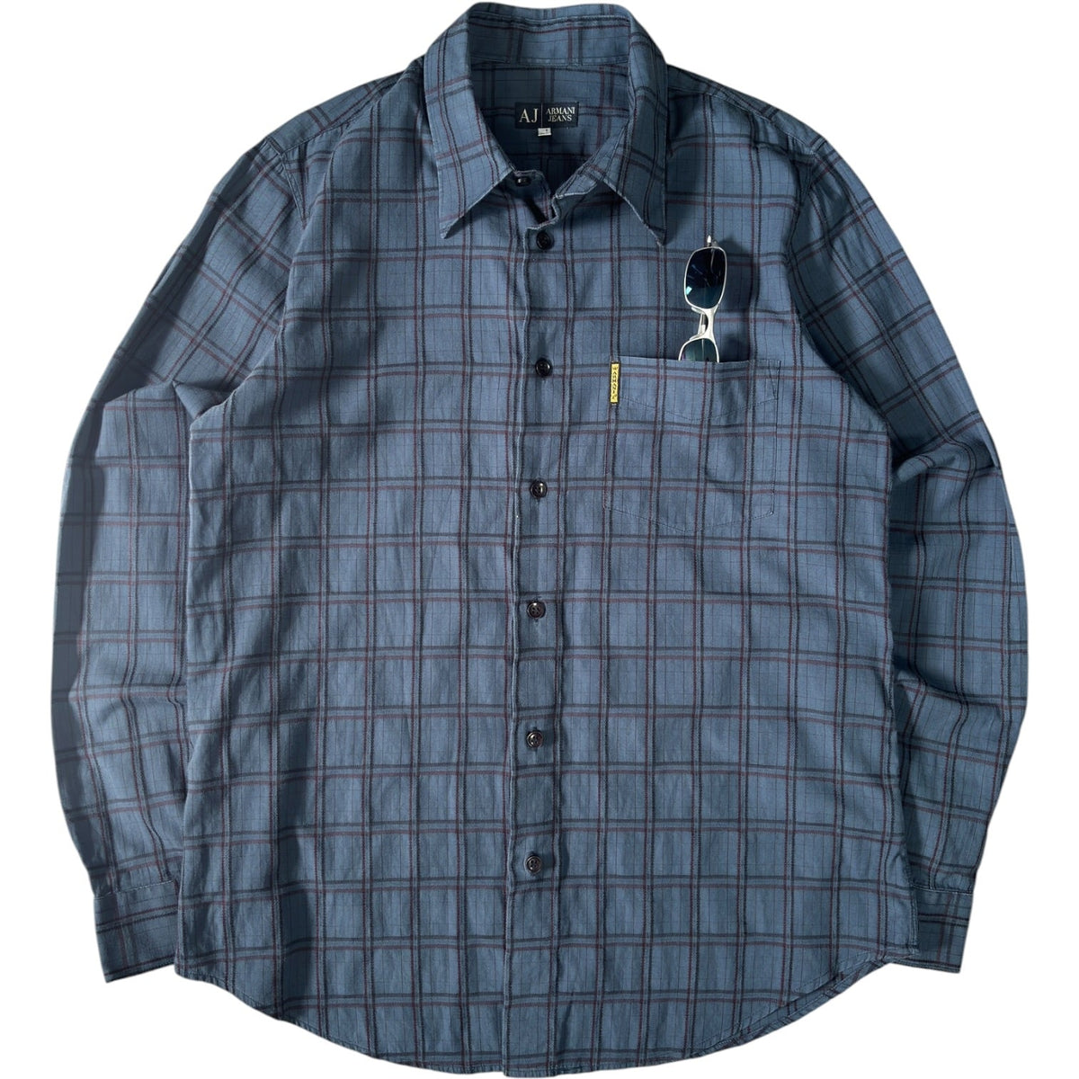 Armani Jeans 00’s Plaid Long Sleeve Shirt L | Large, Blue