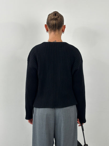 Italian Vintage Pure Cashmere Cropped Ribbed Jumper - L