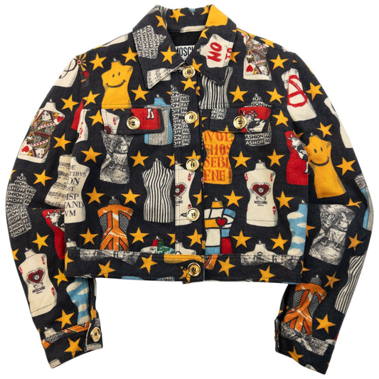 Vintage 90s Moschino Jeans Dress Form Print Wool Jacket Womens Size M | Medium, Multi