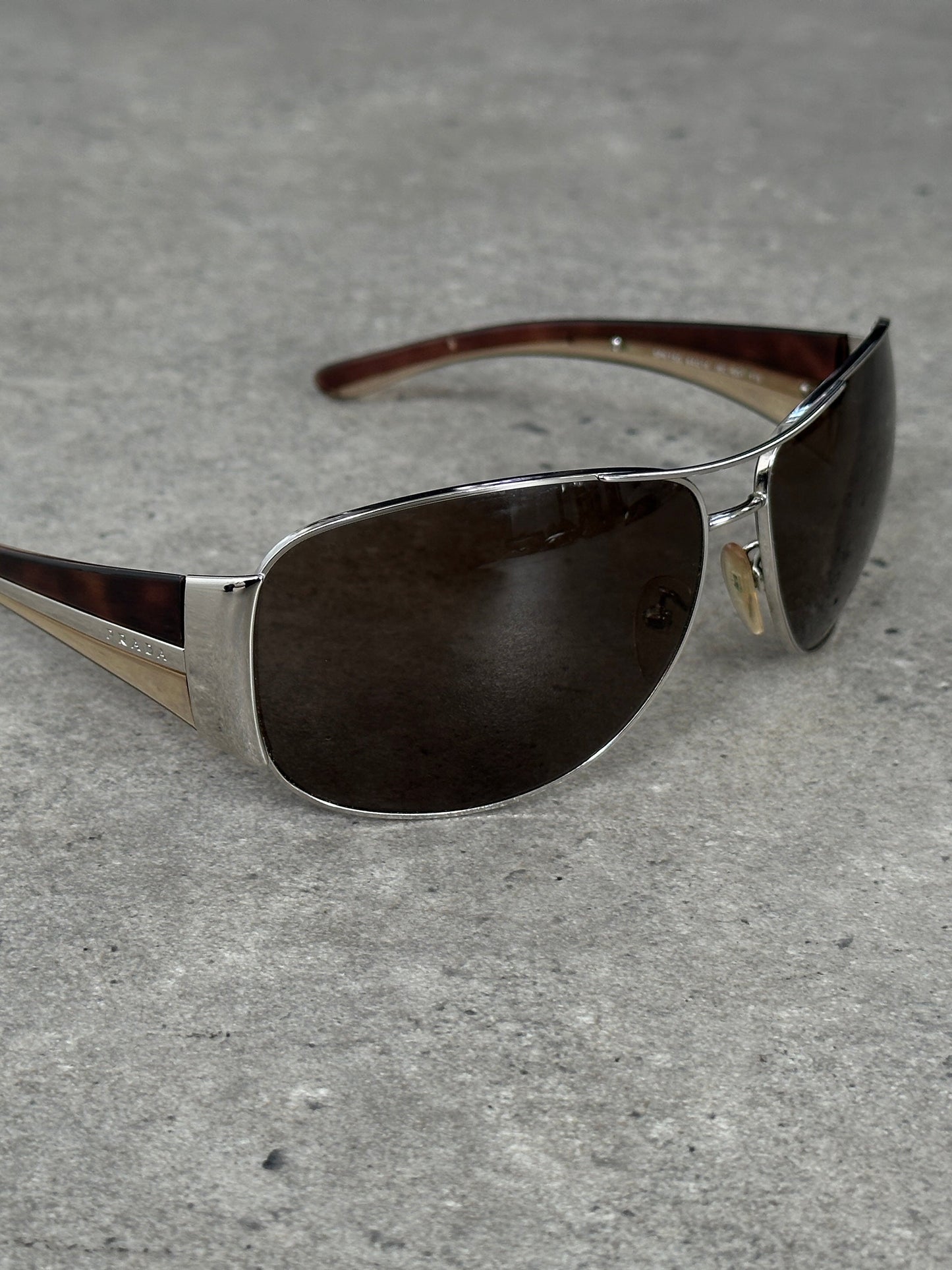 Prada 1990s Aviator Shield Logo Sunglasses