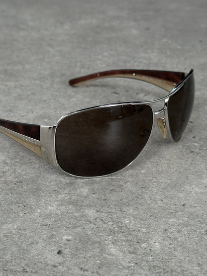 Prada 1990s Aviator Shield Logo Sunglasses