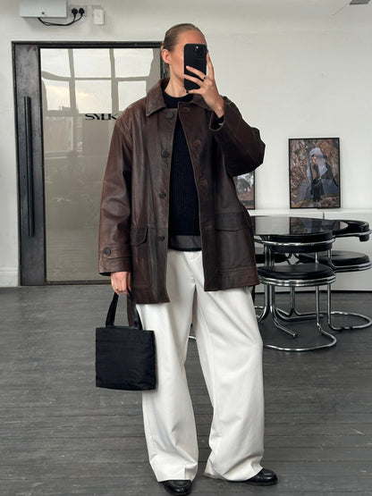 Italian Vintage 1990s Aged Belted Leather Jacket - XL