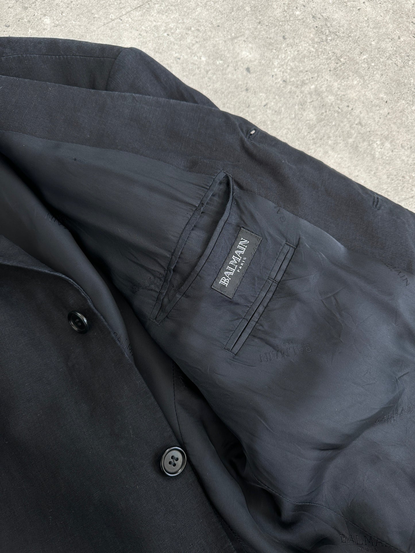 Balmain 2000s Linen High Neck Single Breasted Blazer - 44S