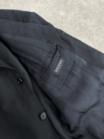 Balmain 2000s Linen High Neck Single Breasted Blazer - 44S