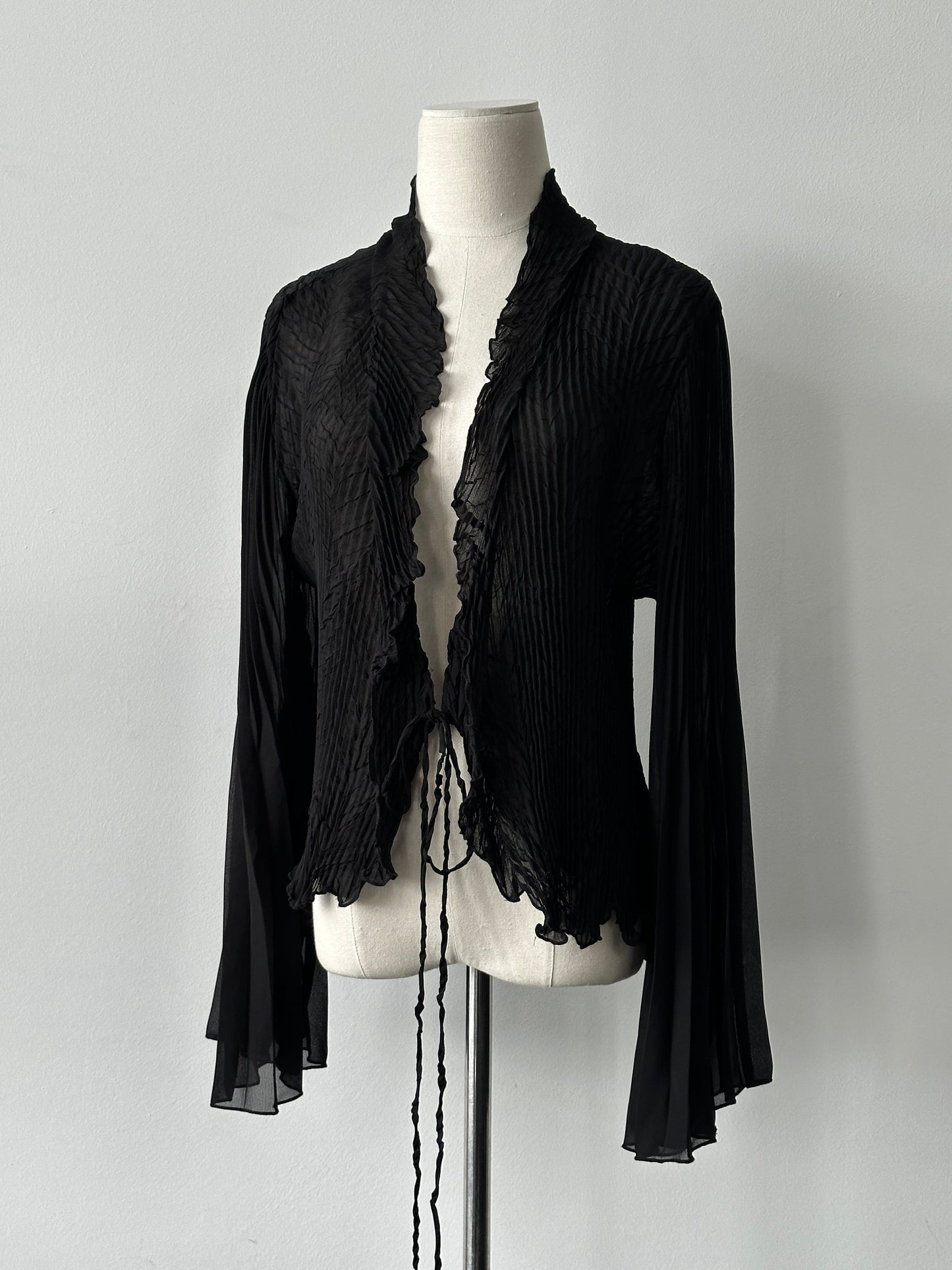 Vintage 2000s Tie Front Sheer Pleated Cardigan - M-L