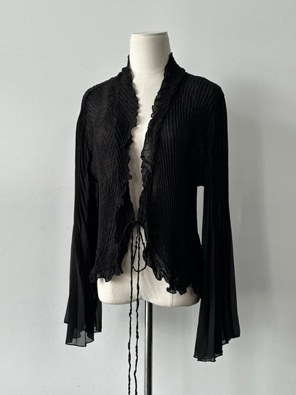 Vintage 2000s Tie Front Sheer Pleated Cardigan - M-L