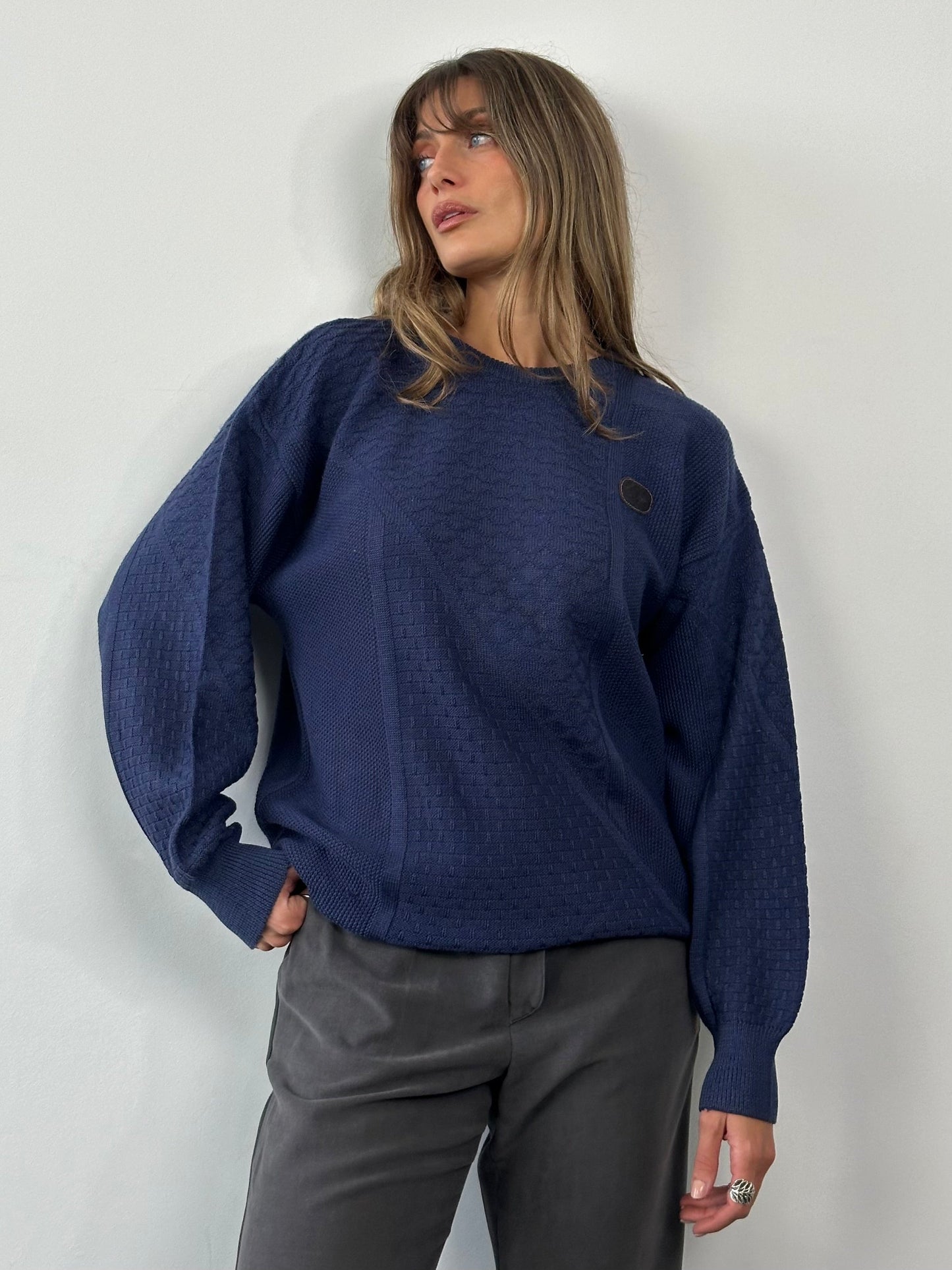 Valentino 1990s Cotton Cable Knit Logo Jumper - M/L