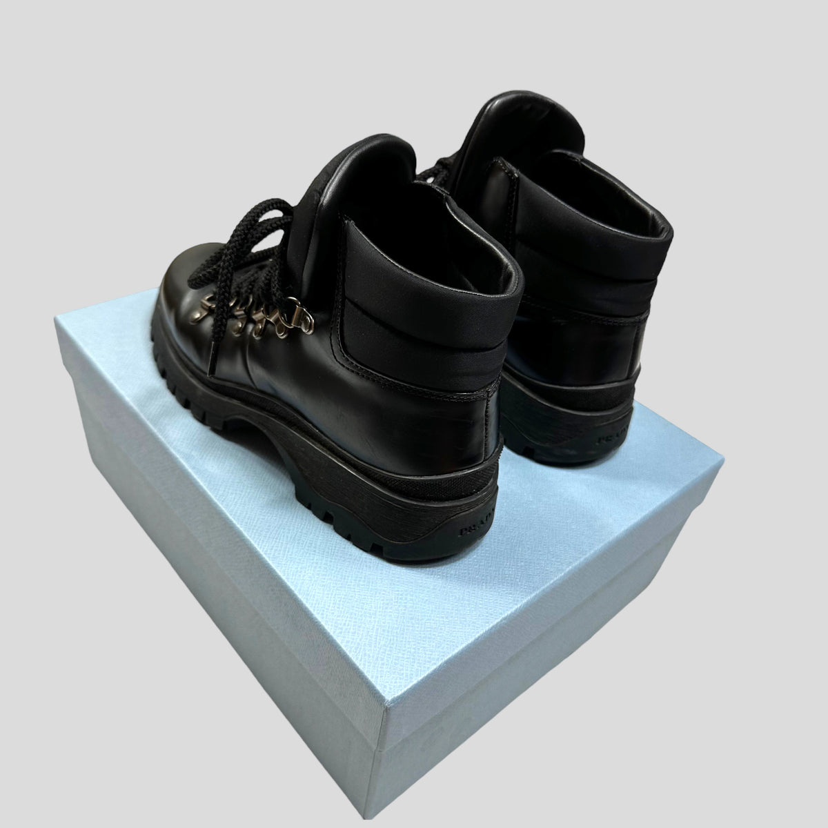 Prada Milano 90’s Leather + Nylon Combat Boots - UK4 | Black