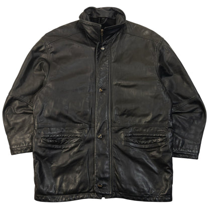 Vintage 90s Hugo Boss Zip Up Leather Jacket Size L | Large, Black