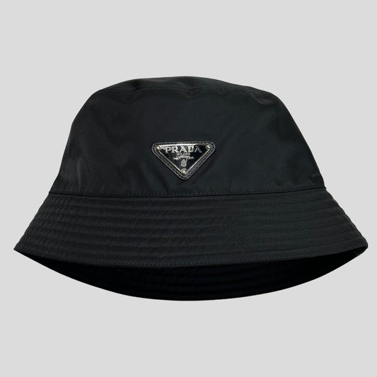 Prada Milano 2020 Re-Nylon Double Logo Bucket Hat - S/M | Small, Black