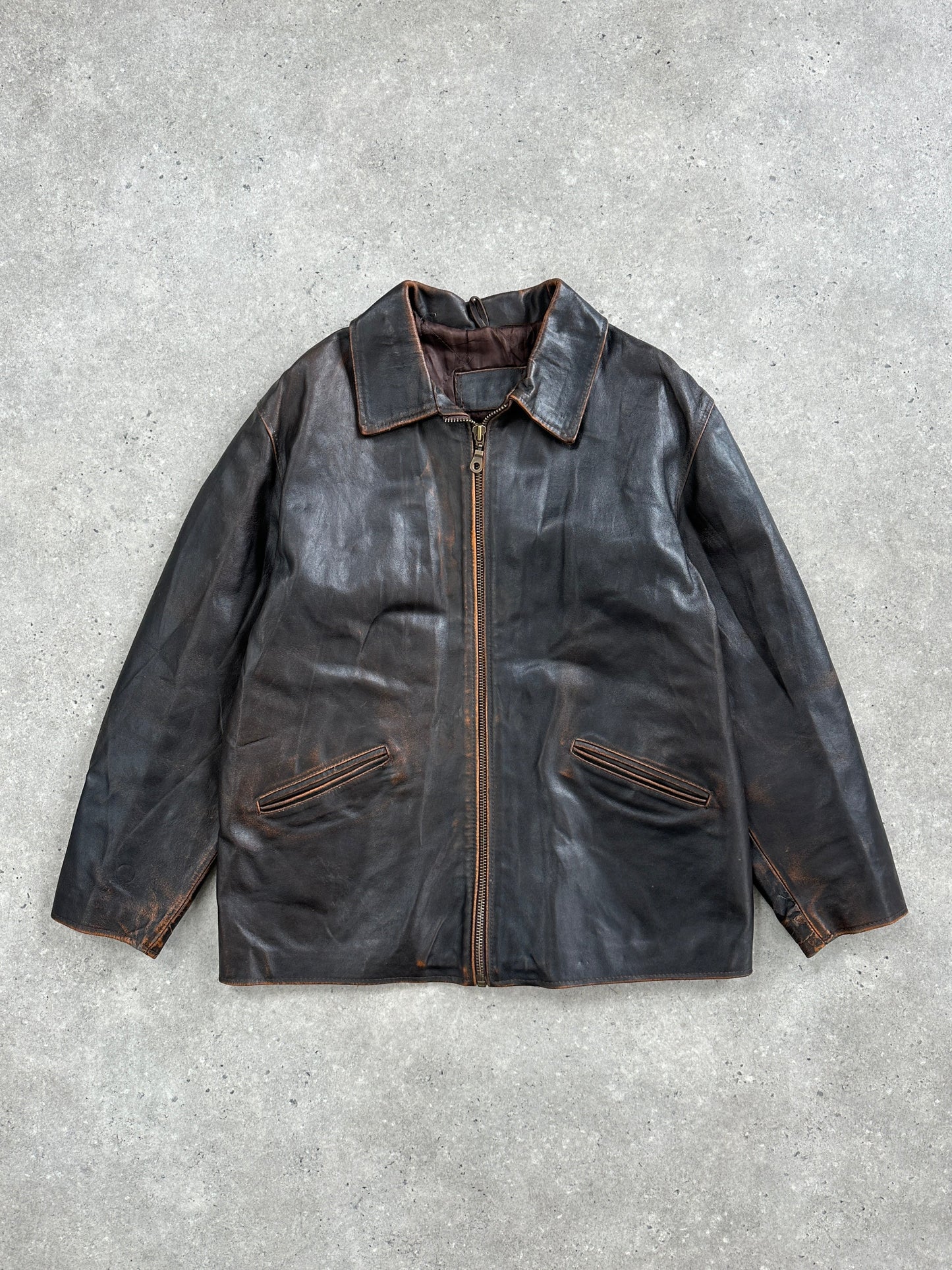 Italian Vintage 1990s Distressed Leather Jacket - L/XL