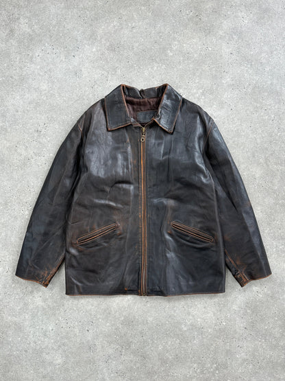 Italian Vintage 1990s Distressed Leather Jacket - L/XL