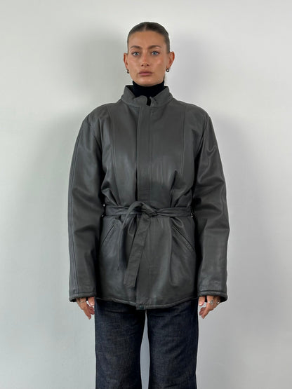 Italian Vintage Belted Leather Jacket - XL