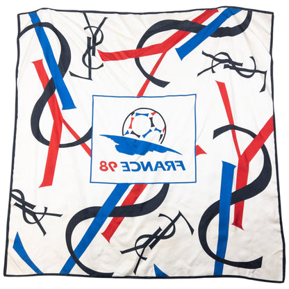Vintage 1998 YSL Yves Saint Laurent France Fifa World Cup Silk Scarf | O/S, White, Red, Blue