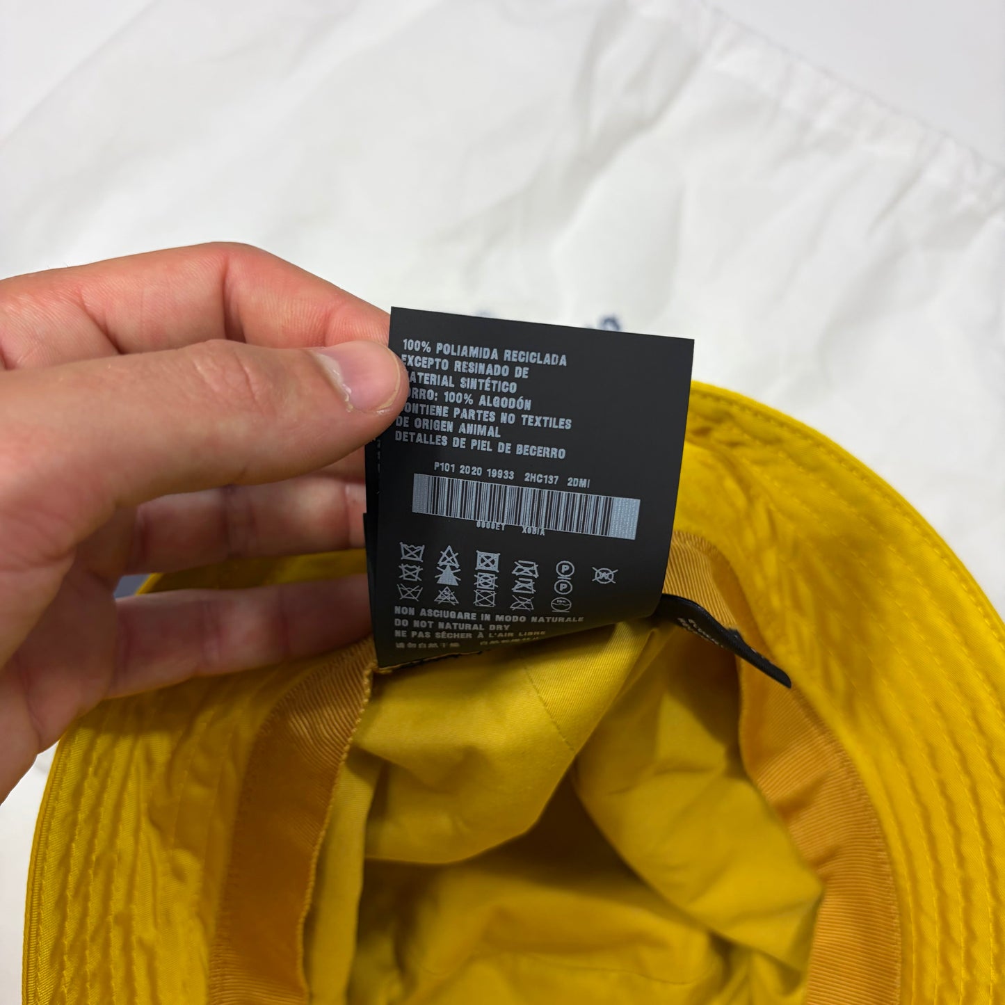 Prada Milano 2020 Re-nylon Yellow Panama Bucket Hat | O/S, Metallic Yellow