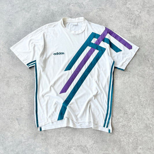 Adidas 1990s colour block embroidered t-shirt (L)