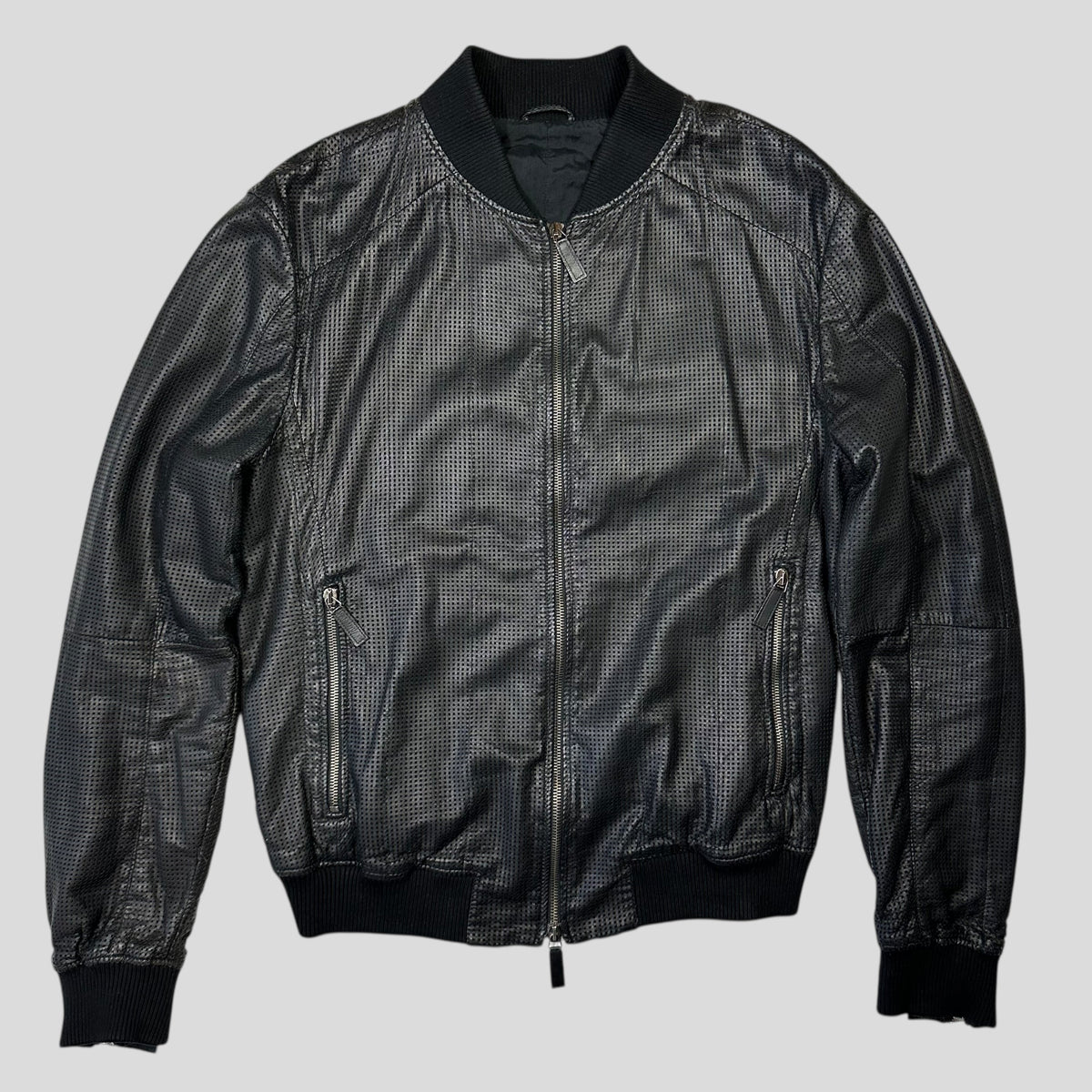 Emporio Armani 2009 Perforated Mesh Lambskin Leather Bomber - IT52 (M) | Large, Burgundy