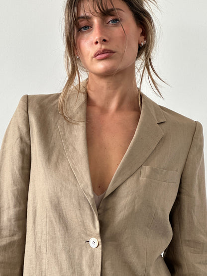 Max Mara 80s Pure Linen Lightweight Single Breasted Blazer - S