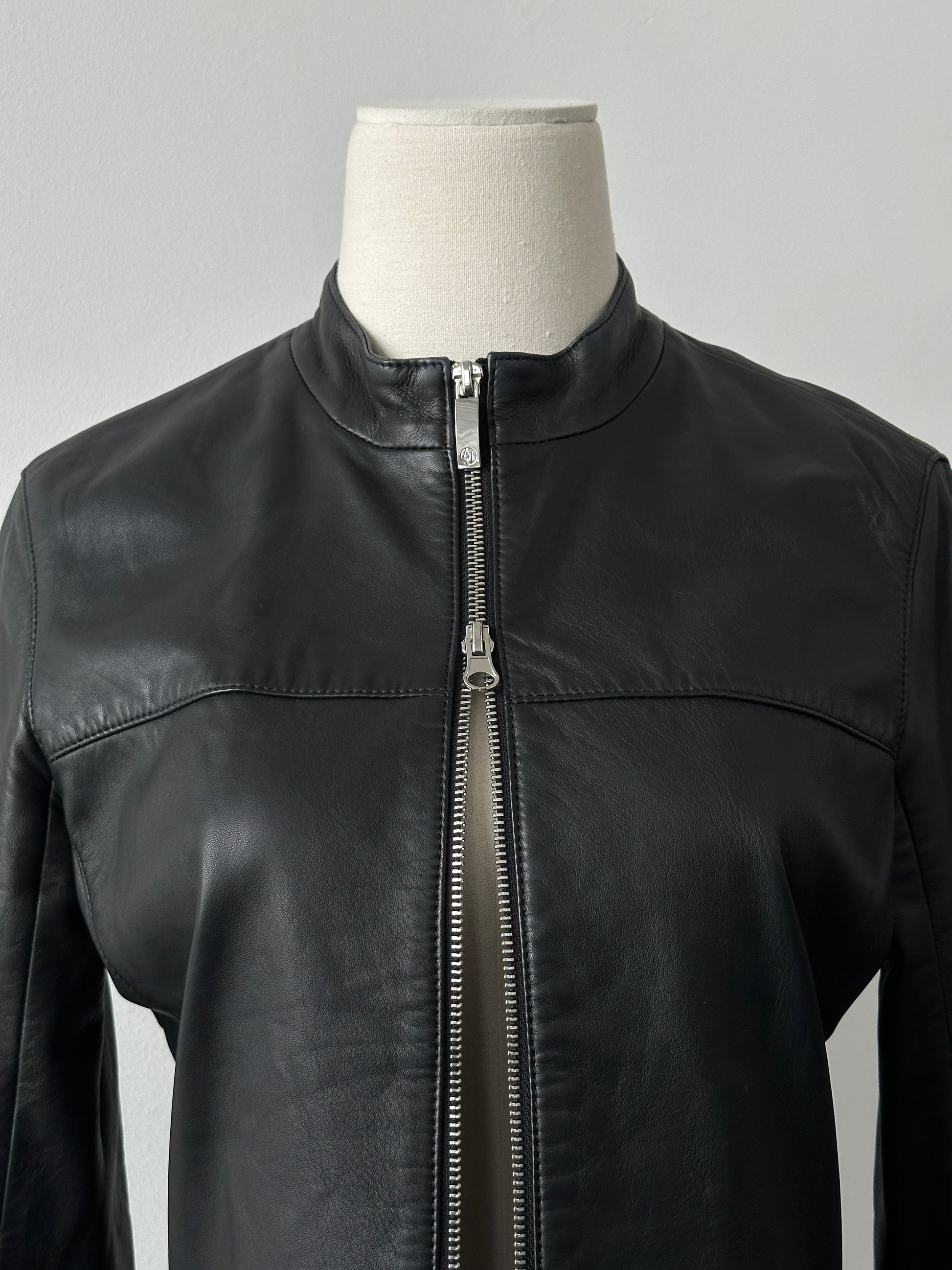 Armani Jeans Double Zip Leather Jacket - XS-S