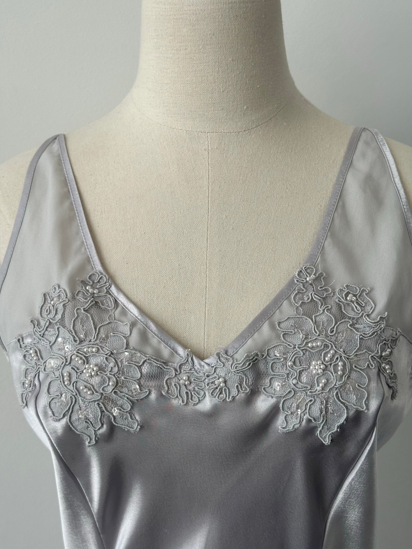 Vintage 1990s Satin Pearl Mini Slip Dress - S