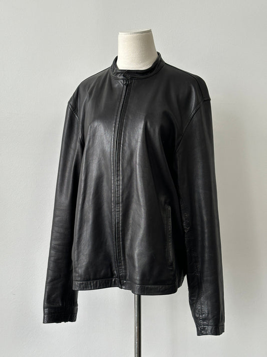 DKNY 1990s Minimal Smooth Leather Jacket - XL