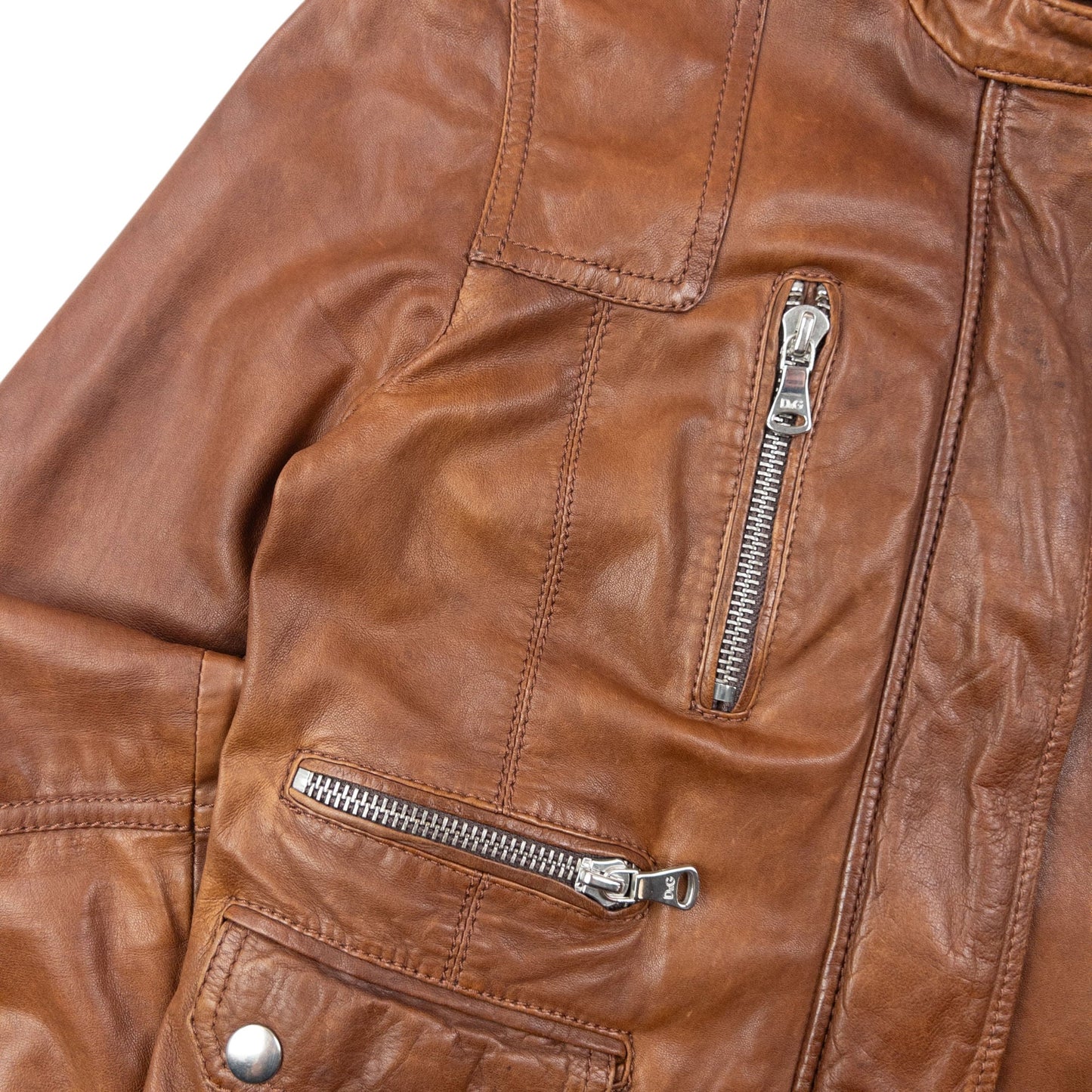 Vintage 2000s Dolce & Gabbana Zip Up Leather Jacket Womens Size S | Medium, Brown