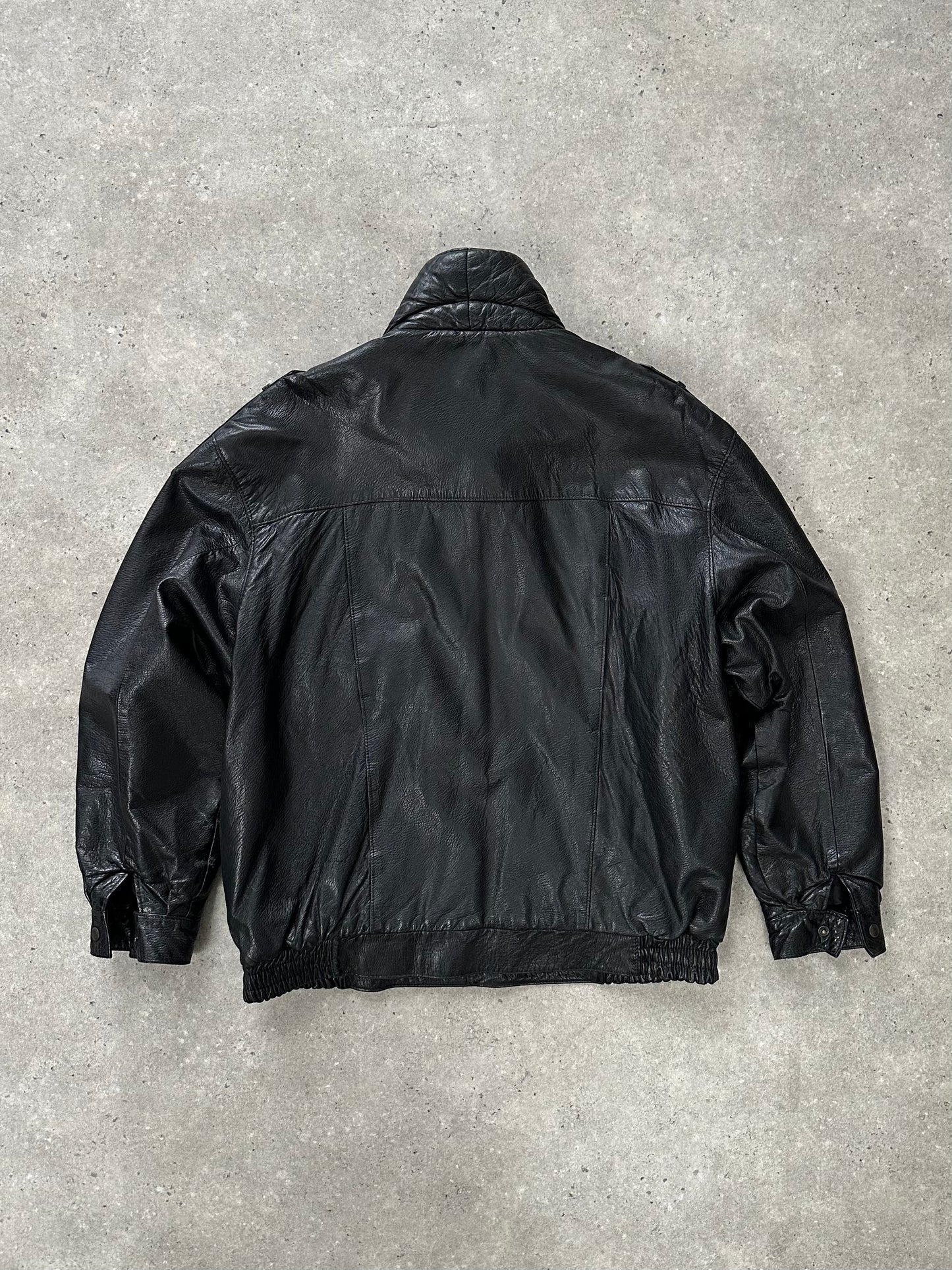 St Michael 1980s High Neck Leather Bomber Jacket - XL