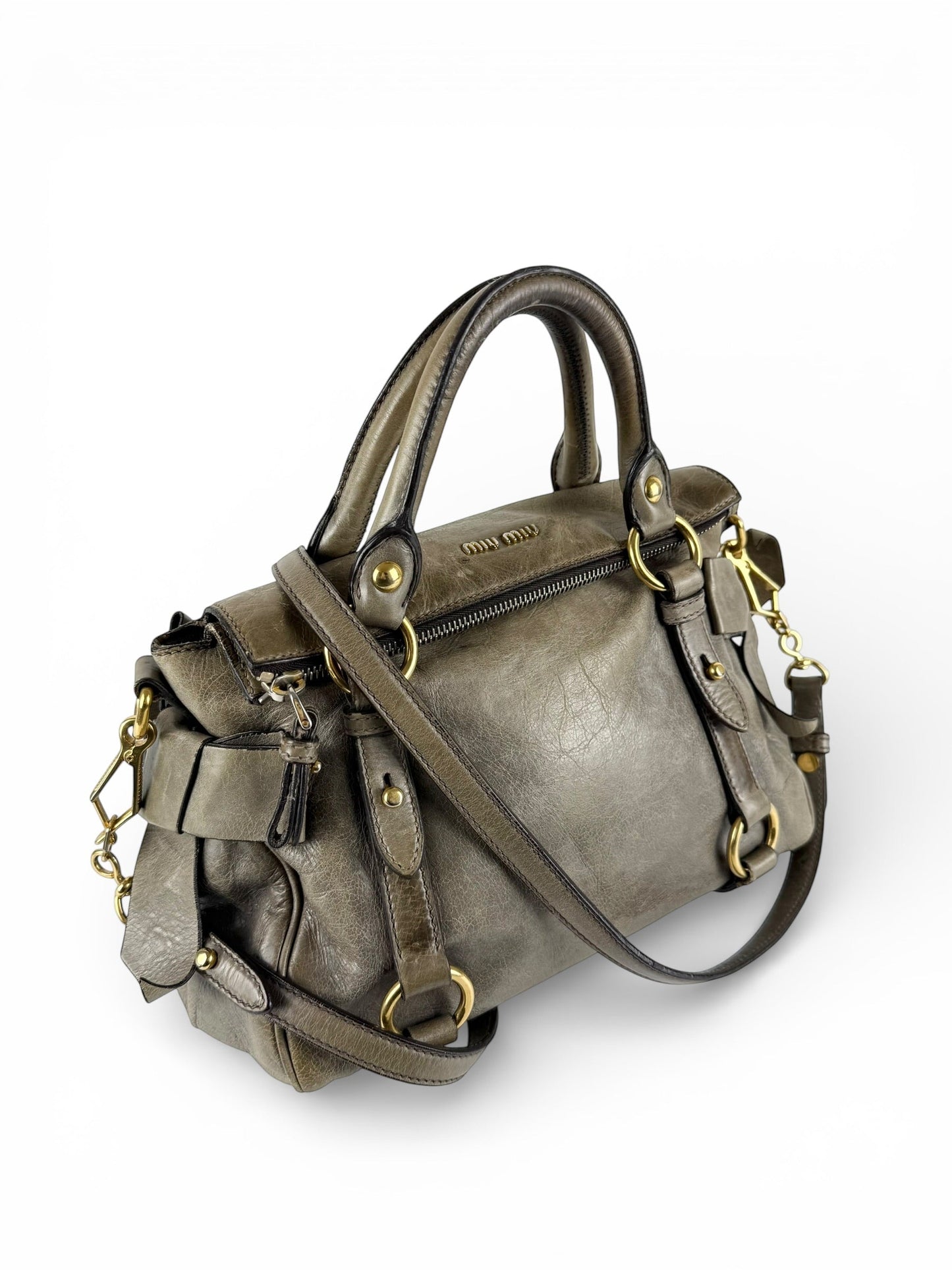2010s Miu Miu Vitello Lux 2Way Handbag | O/S, Khaki