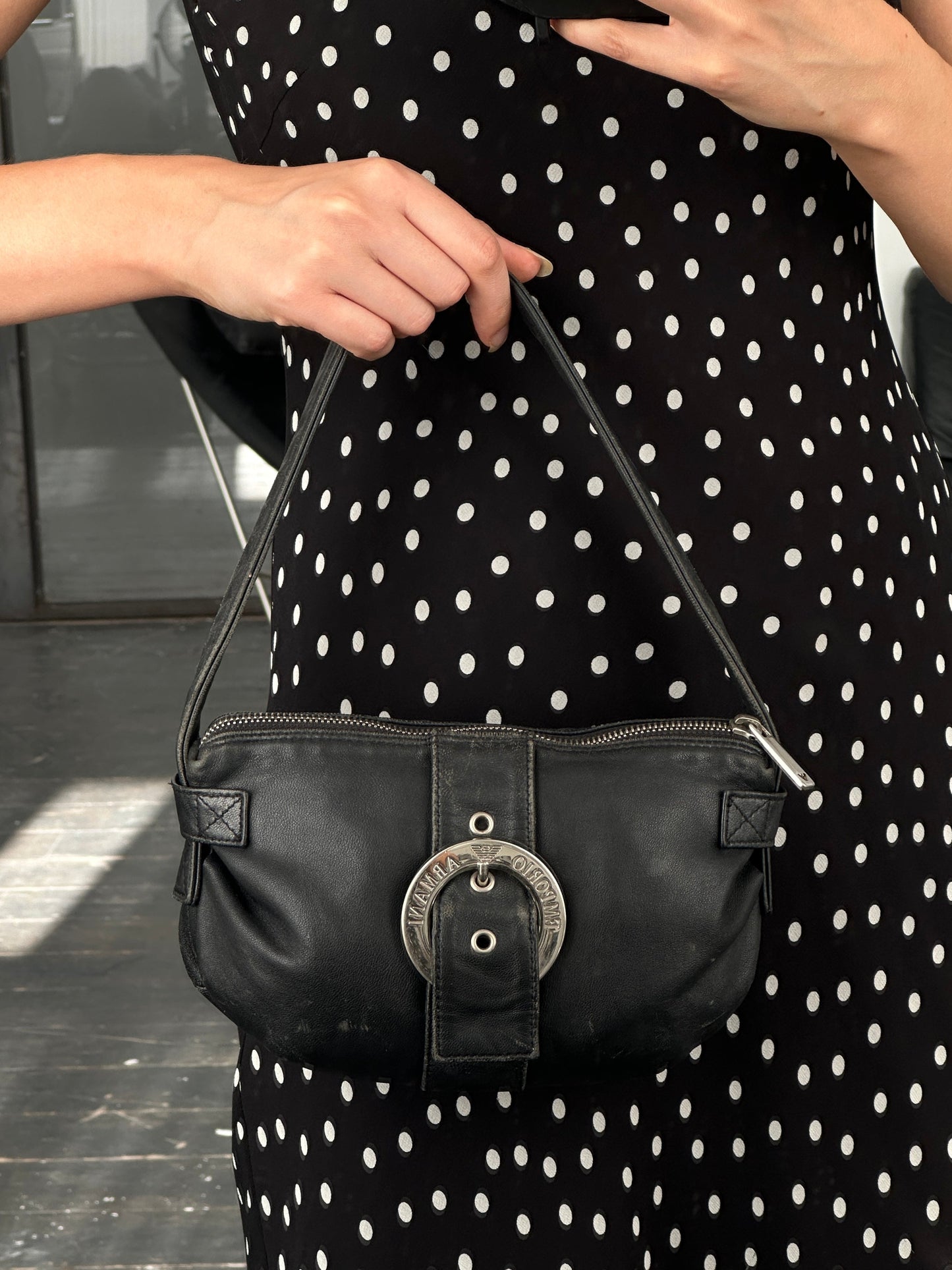 Emporio Armani 2000s Aged Leather Shoulder Bag