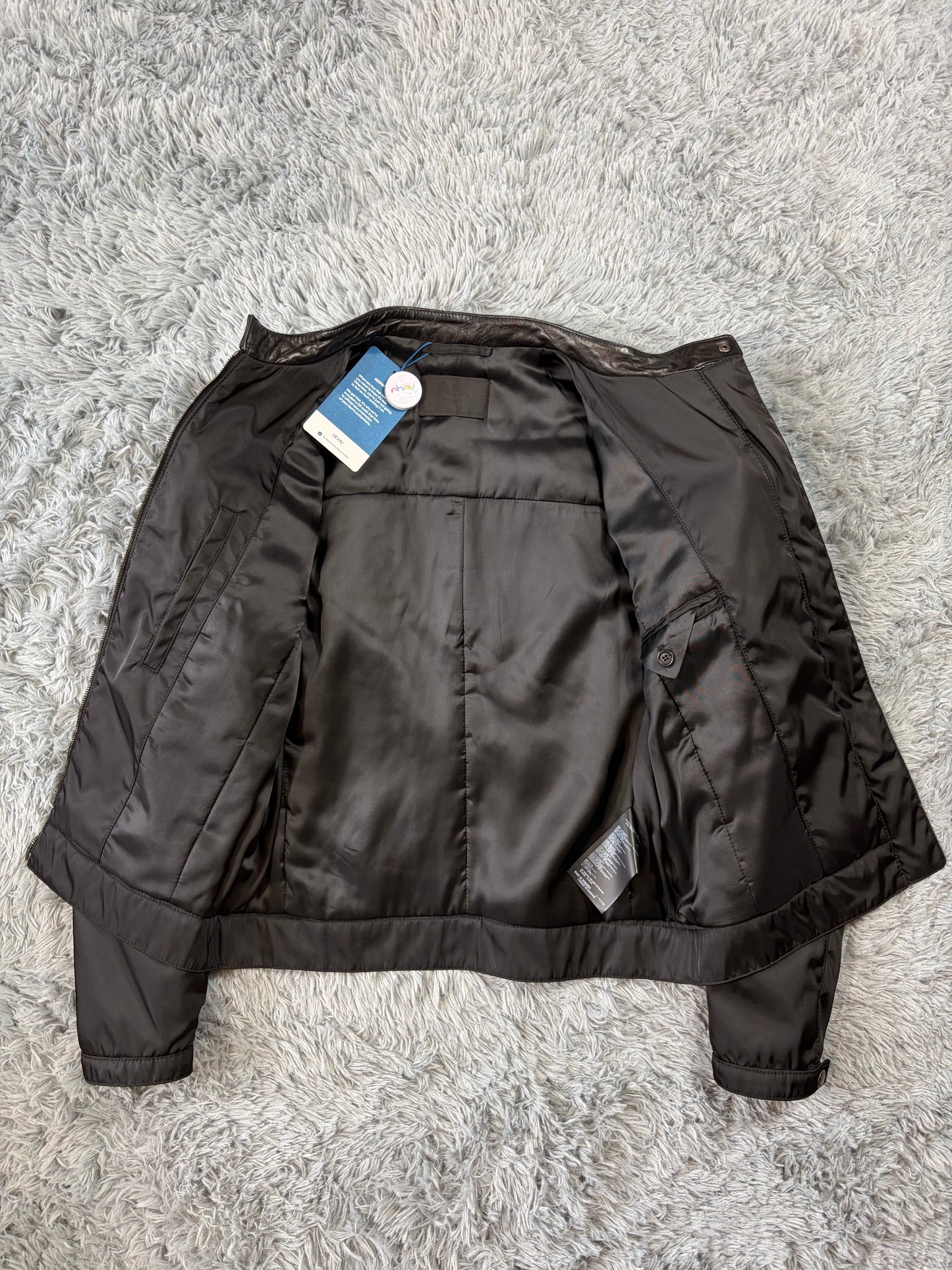 Prada Milano 2011 Gabardine Nylon Leather Hybrid Biker Jacket - S/M | O/S, Black