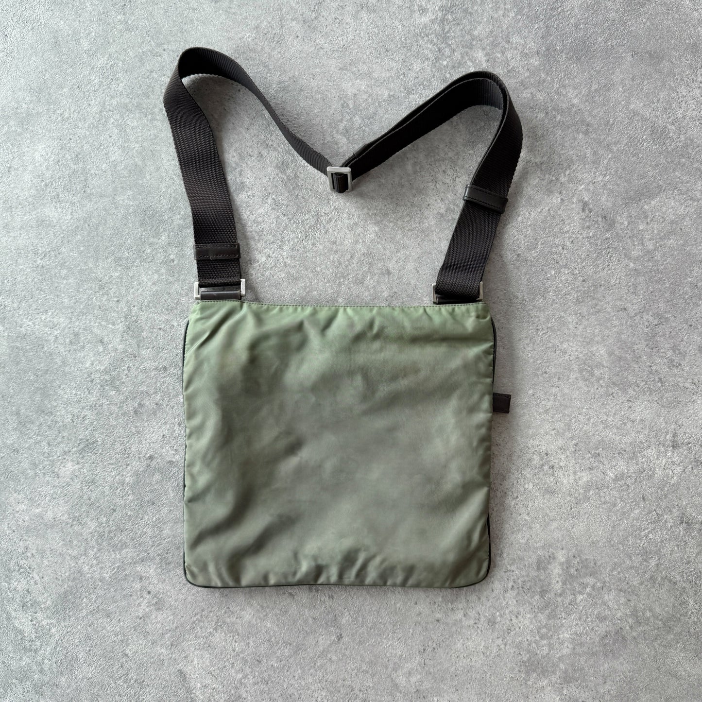 Prada Milano 2000s cross body nylon bag (12”x11”)