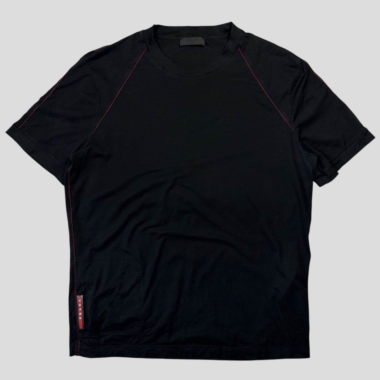 Prada Milano 2018 Red Tab Stash Pocket Piped T-shirt - L | Default Title, Multicoloured