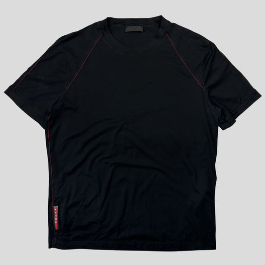 Prada Milano 2018 Red Tab Stash Pocket Piped T-shirt - L | Default Title, Multicoloured