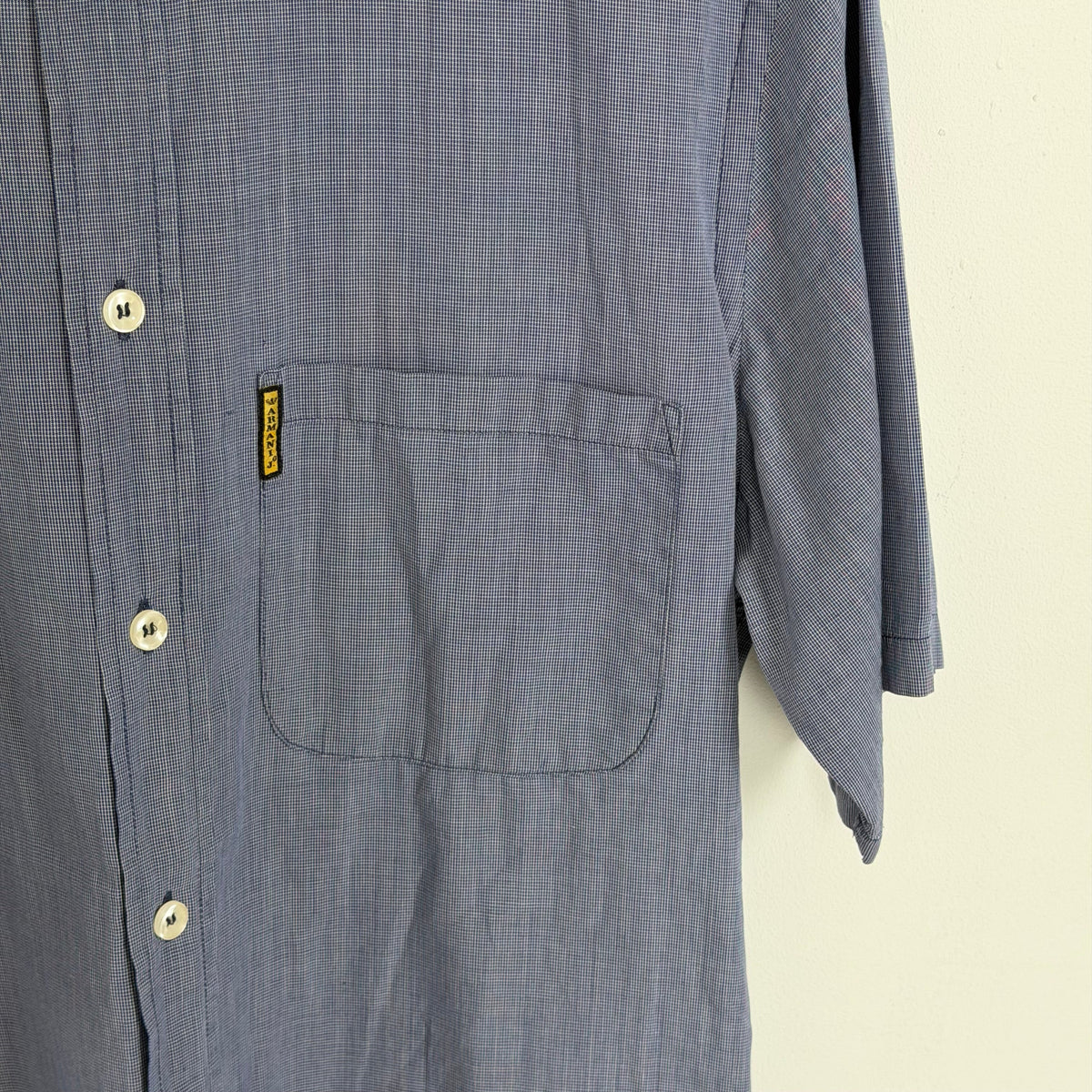 1990s armani jeans short sleeve button up shirt | O/S, Blue