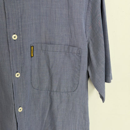 1990s armani jeans short sleeve button up shirt | O/S, Blue