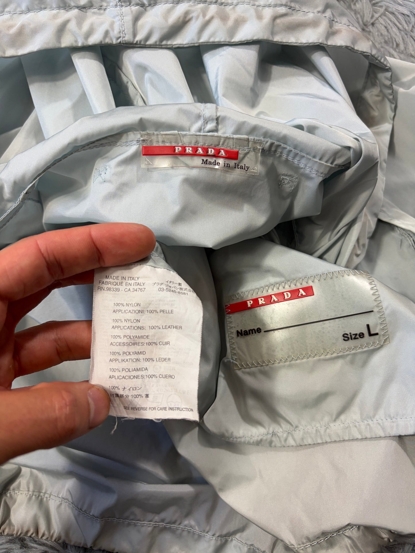Prada Sport 00’s Ice Blue Contrast Detailed Nylon Windbreaker - M/L | O/S, Ice Blue