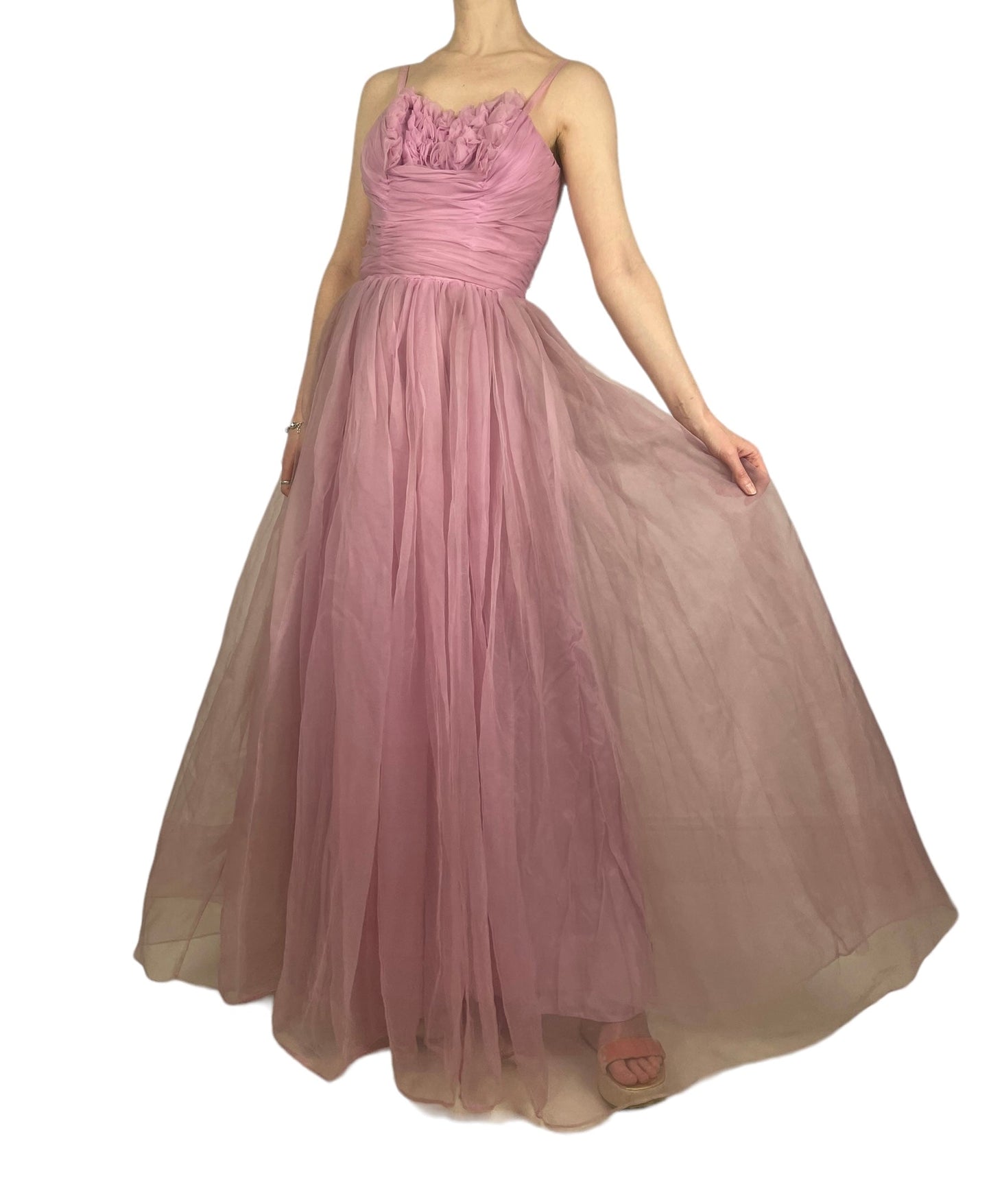 1950s Lee Delman pink tulle gown