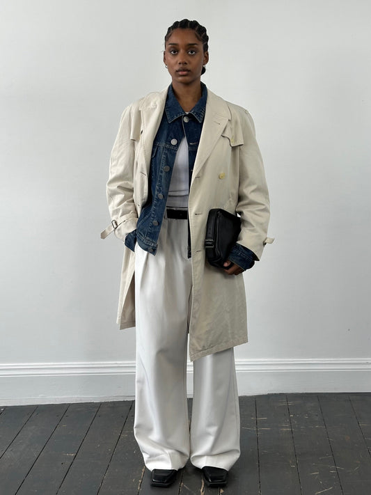 Burberry 1990s Cotton Double Breasted Trench Coat - M/L