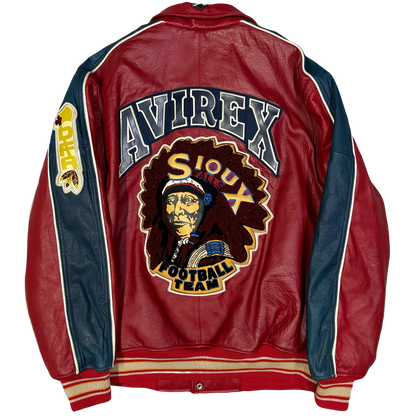 Avirex Sioux Leather Jacket In Red & Navy ( M )