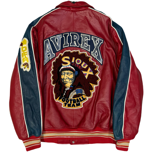 Avirex Sioux Leather Jacket In Red & Navy ( M )