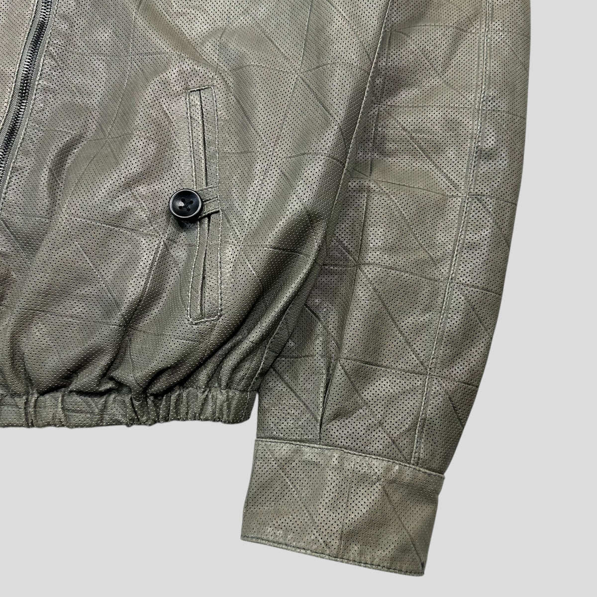 Giorgio Armani 2010 Perforated Leather Grid Bomber Jacket - IT48 (M) | Grey